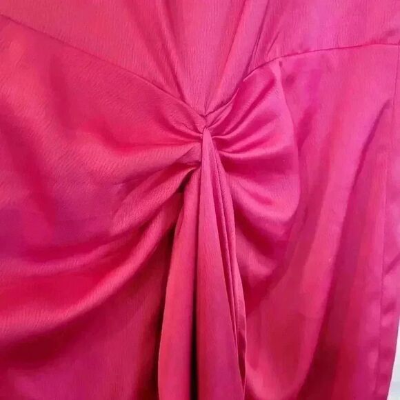 Elle Zeitoune Women's Pink Punch Poly Gathered Waist Midi Patrice Draped Satin L - Picture 6 of 16